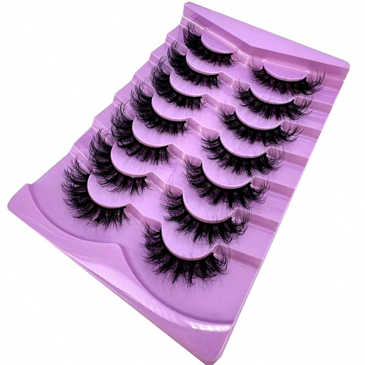 7pairs/Set Natural Long & Fluffy False Mink Eyelashes, Thick & Curly, Messy, Lengthening At The End, Thick Lashes For A Natural And Real Look