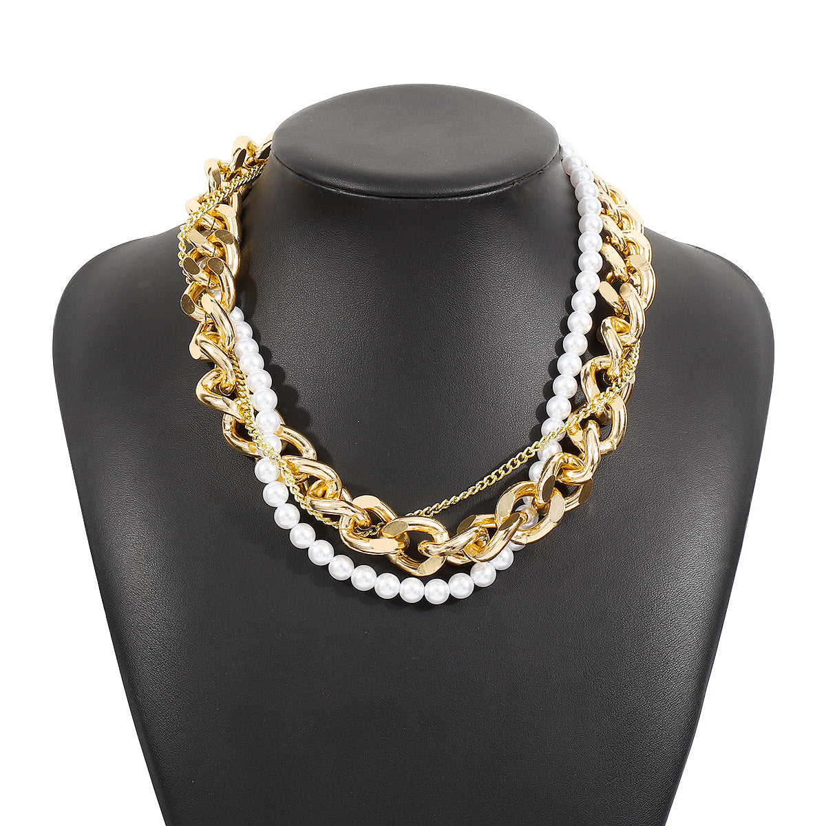 Metallic Pearl-Studded Necklace