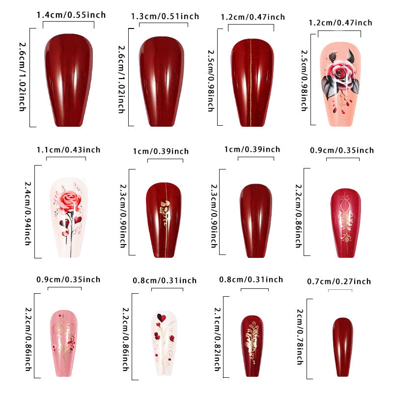 INS-Style Press-On Nails  Romantic Rose Flower Acrylics  Valentine’s Day False Nails  Trendy European & American Nail Art