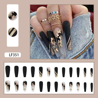 Long Gold Butterfly Press-On Nails /Pre-Made Rhinestone Acrylics / Elegant Press-On Nail Art /Glamourous False Nails for Stylish Look