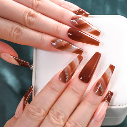 European American Flashy Press-On Nails INS Style New Colorful Acrylics Long Ballerina False Nails Ready-Made