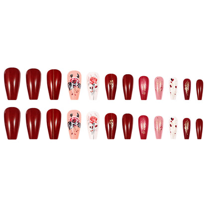 INS-Style Press-On Nails  Romantic Rose Flower Acrylics  Valentine’s Day False Nails  Trendy European & American Nail Art