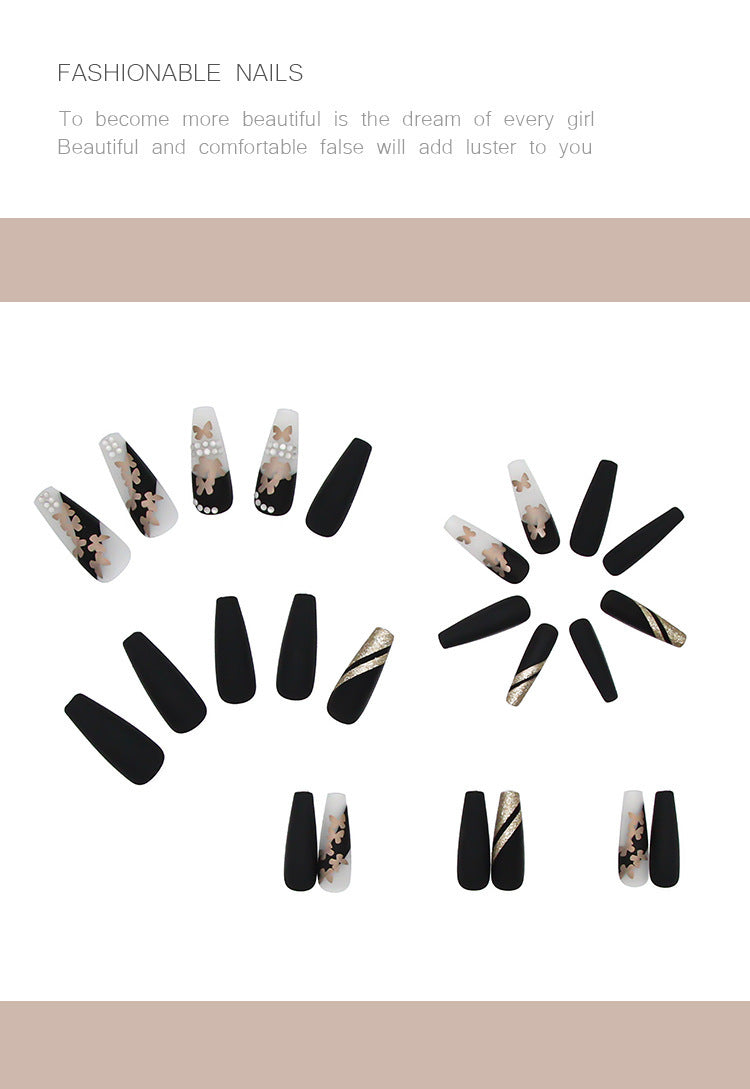 Long Gold Butterfly Press-On Nails /Pre-Made Rhinestone Acrylics / Elegant Press-On Nail Art /Glamourous False Nails for Stylish Look